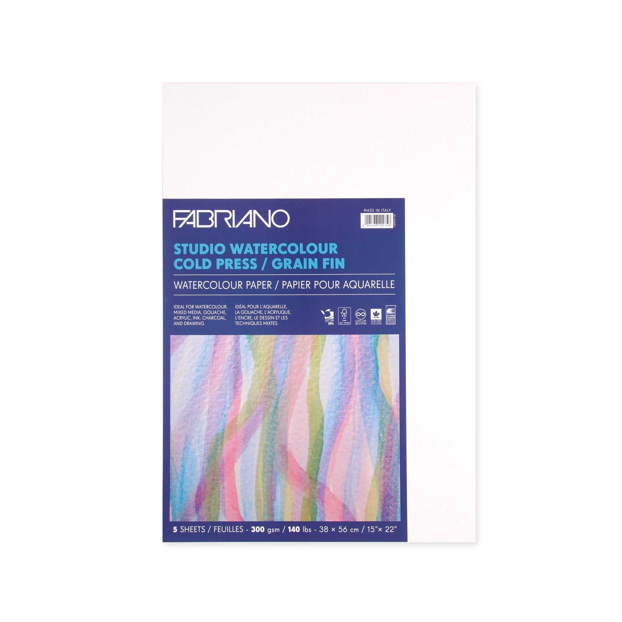 Fabriano Cold Pressed 300 g/m² White Watercolour Studio Paper - Pack of 5