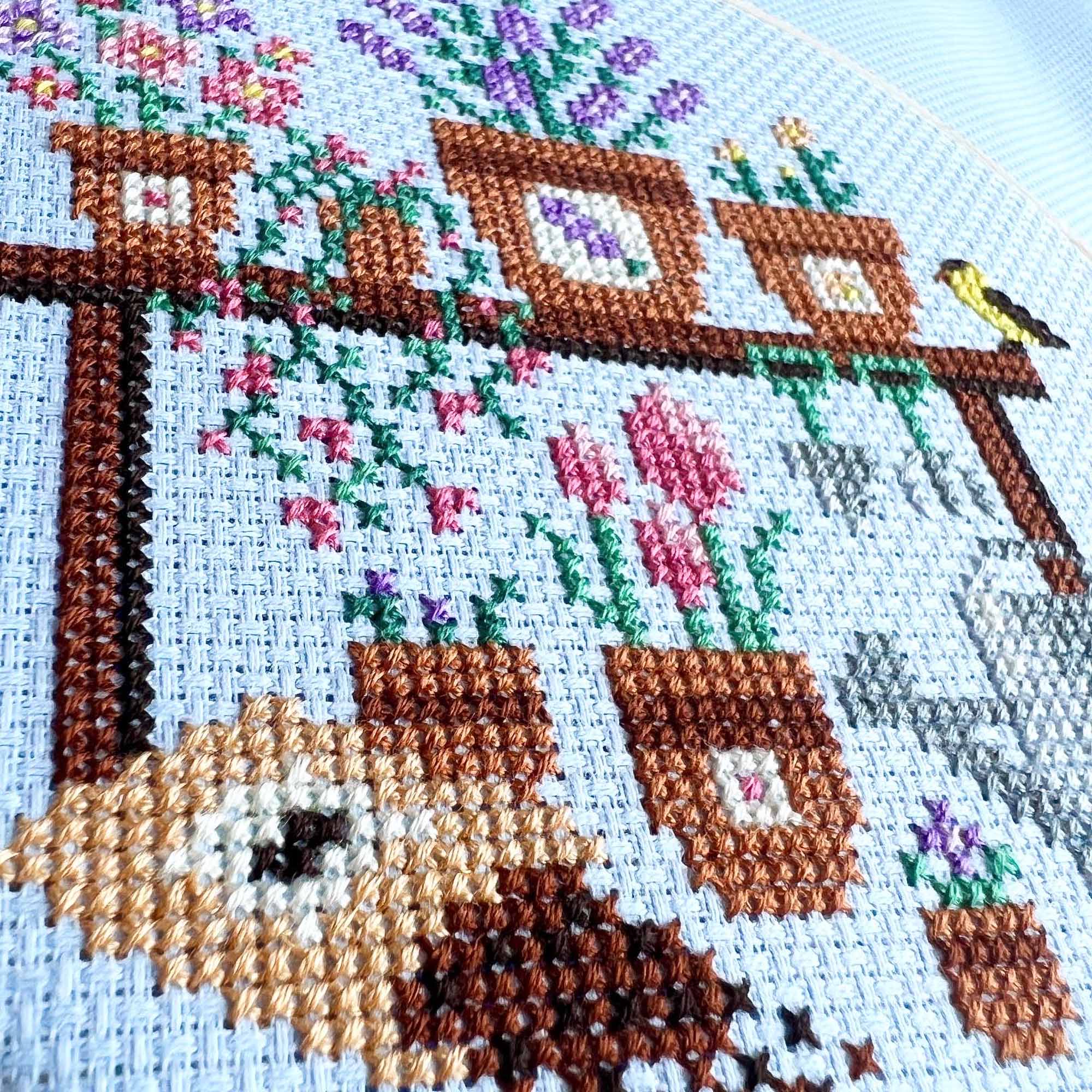 Enchanting DIY Cross Stitch Kit: Potting Bench Delight