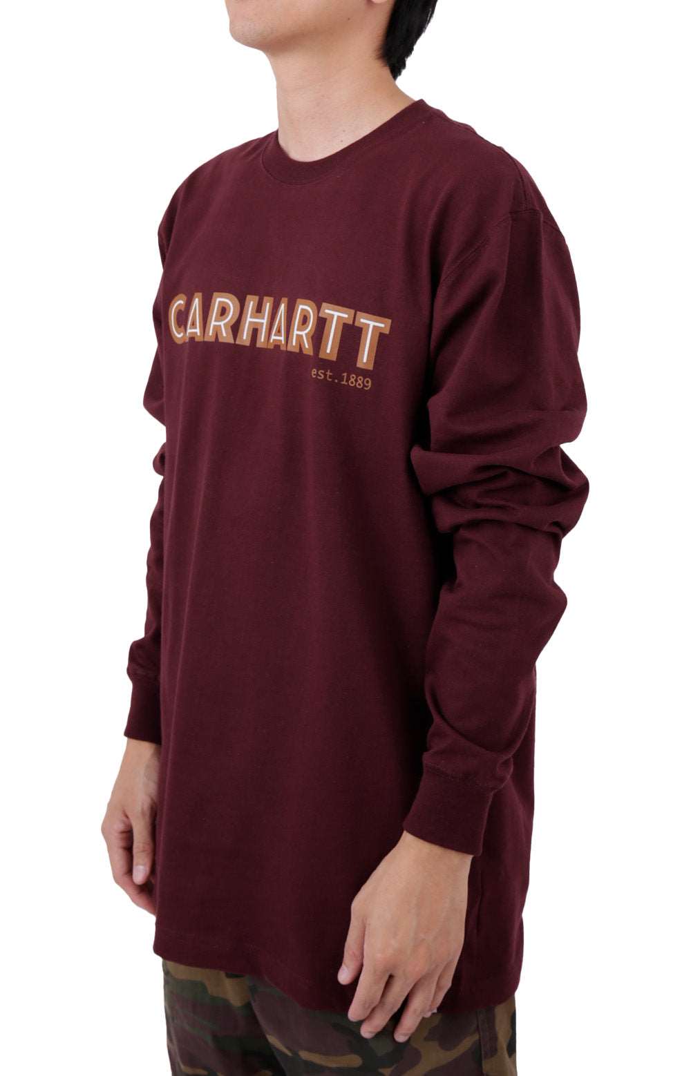 Carhartt Loose Fit Heavyweight Long Sleeve Logo Graphic T-Shirt in Port - Must-Have Style!