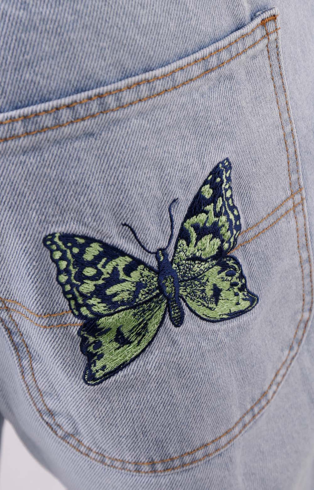 Enchanting Light Blue Butterfly Denim Jeans