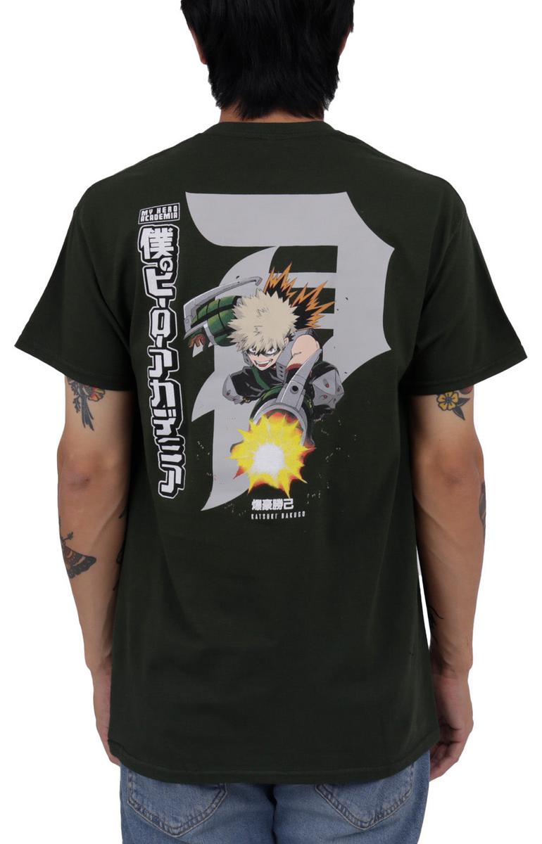 Primitive x My Hero Academia - Stunning Katsuki Bakugo Dirty P T-Shirt in Forest Green