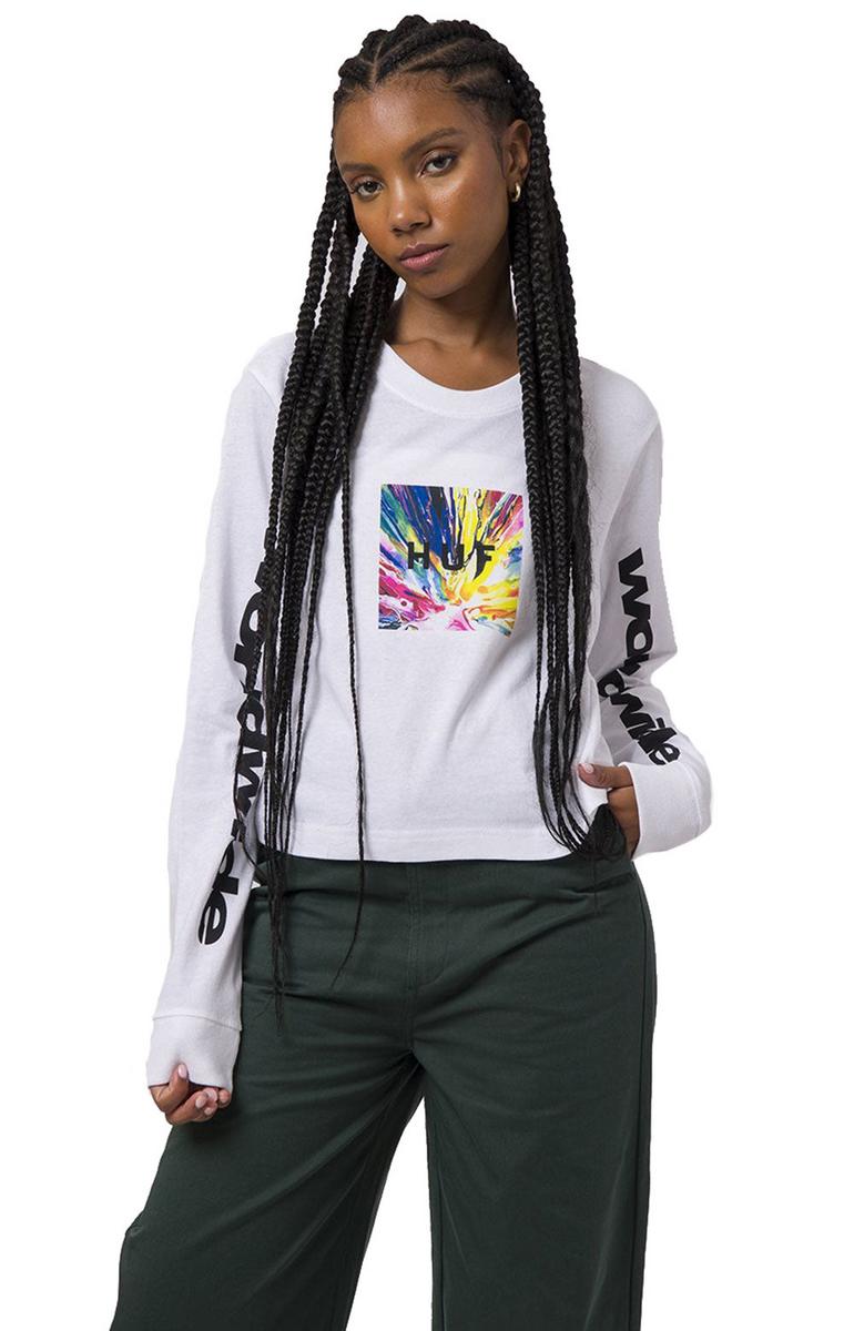 Huf Women's Stunning Psyche Box Long Sleeve Cropped Tee - White