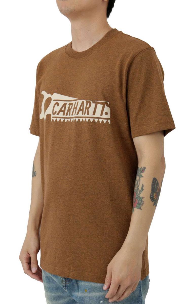Carhartt's Oiled Walnut Heather Saw Graphic T-Shirt: Relaxed & Heavyweight!