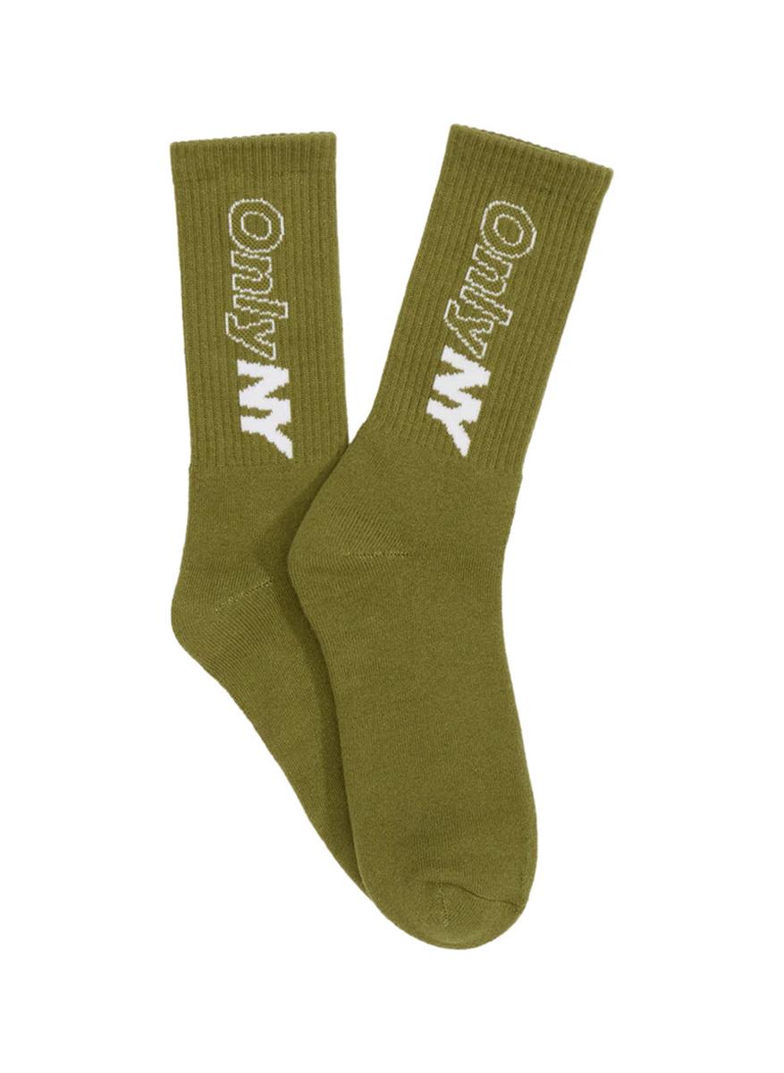 Gorgeous Olive Gold/White Outline Logo Crew Socks - Grab Yours Now!