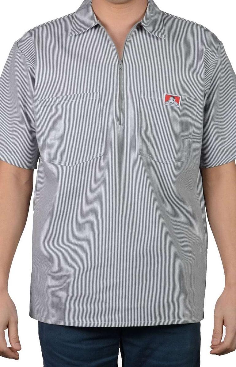 Hickory Stripe Short Sleeve 1/2 Zip Shirt - A Must-Have!