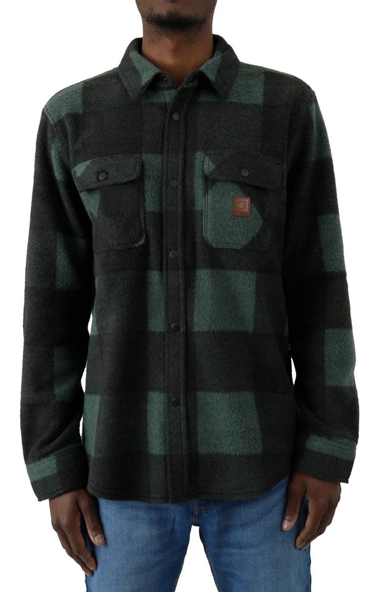 Brixton Bowery Long Sleeve Stretch Fleece Shirt - Dark Green/Black: A Must-Have for Casual Layering!