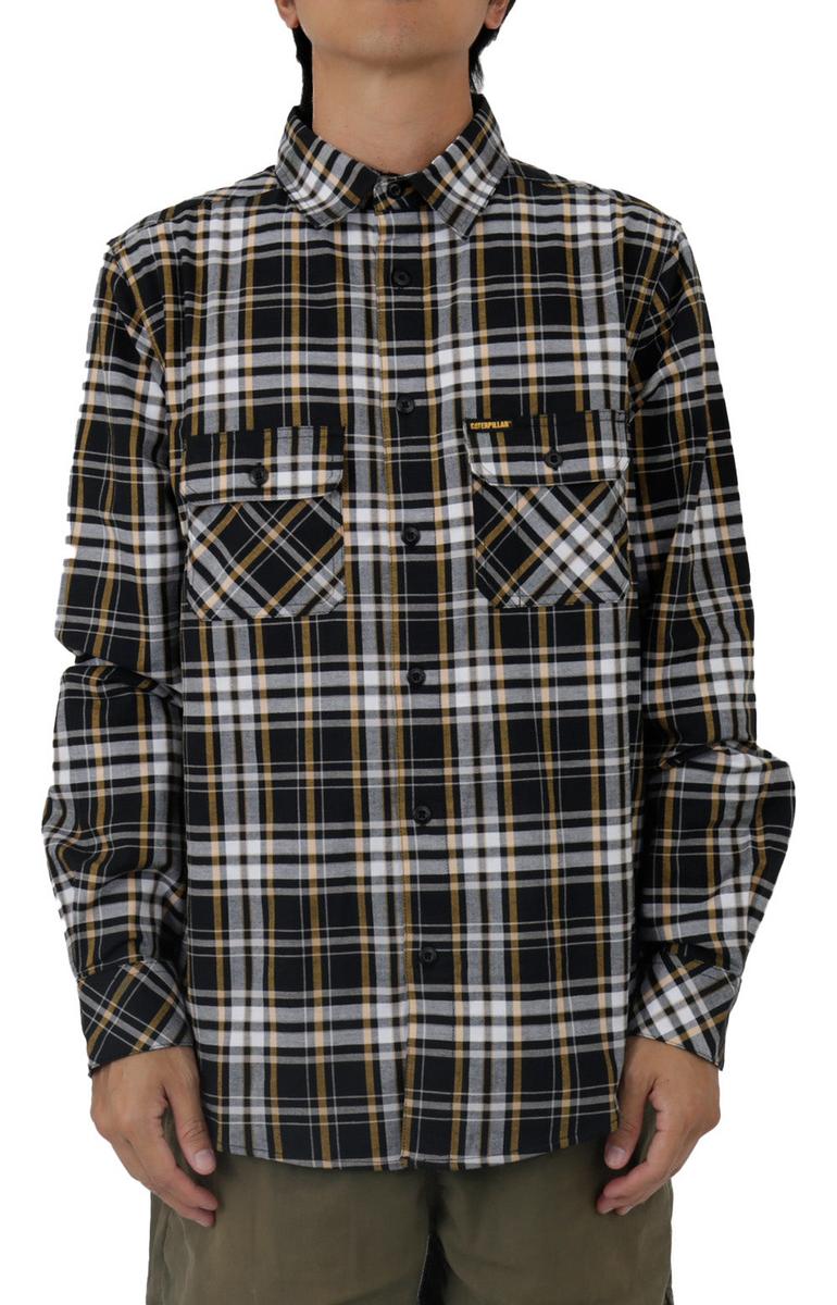 Caterpillar's Stunning Long Sleeve Plaid Work Shirt in Black and Yellow