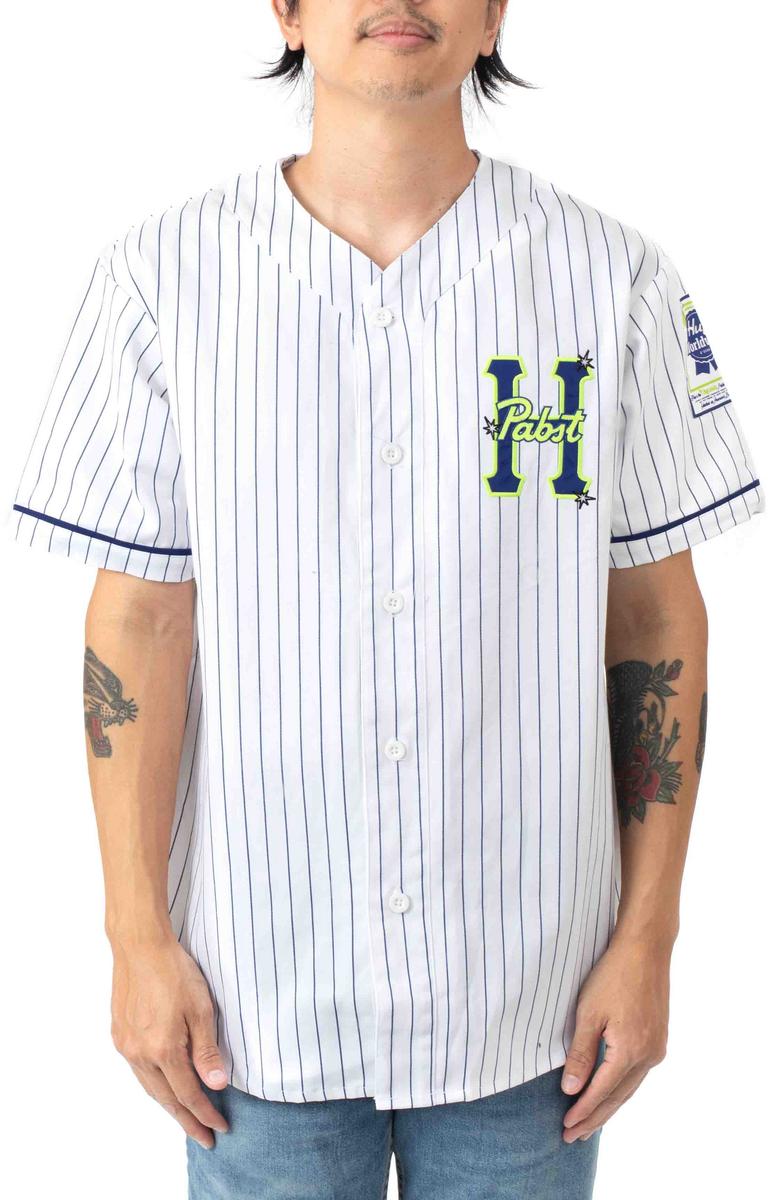 HUF x Pabst White Vintage Pinstripe Baseball Jersey - A Must-Have!