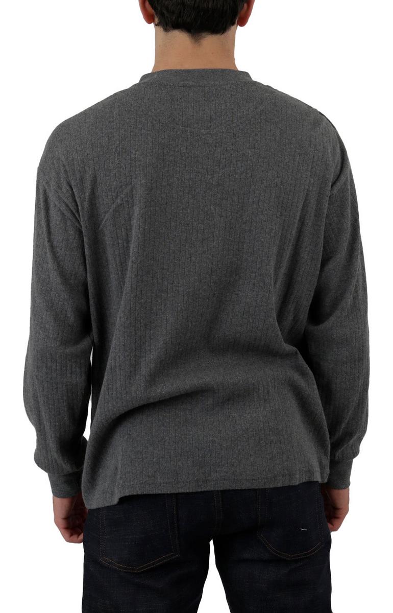 Stylish Dark Grey Heather Rib Henley Long Sleeve Shirt