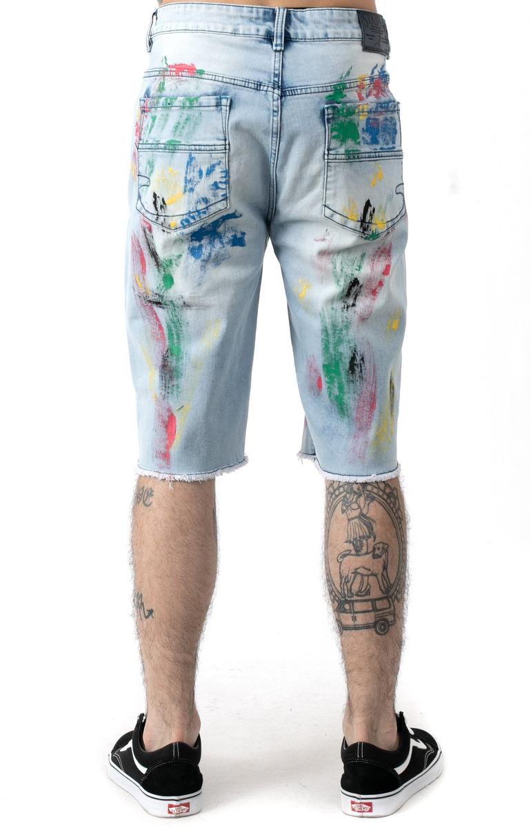 Stunning Splatter Denim Shorts - Light Stone Wash