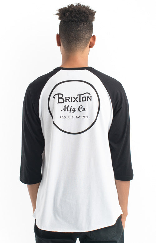Stylish Wheeler 3/4 Sleeve Tee in White/Black