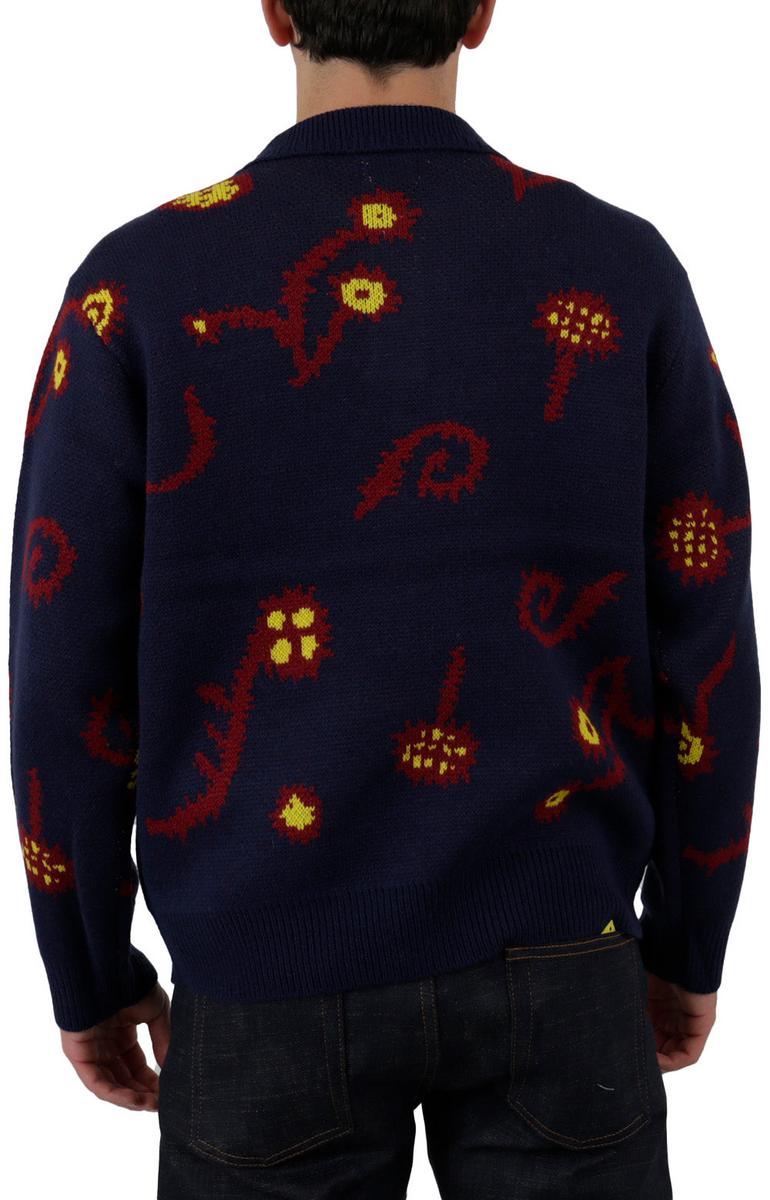 Stylish Navy Multi Intarsia Collared Sweater