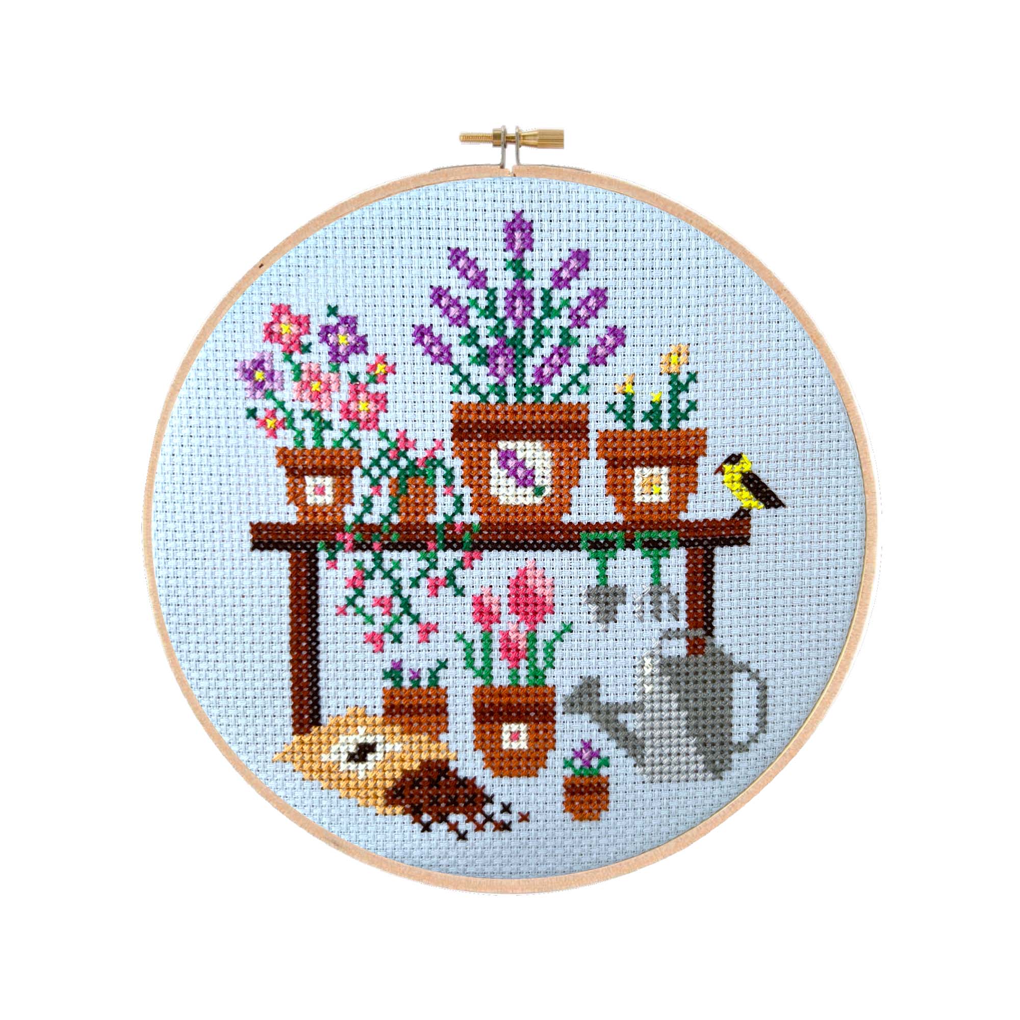 Enchanting DIY Cross Stitch Kit: Potting Bench Delight
