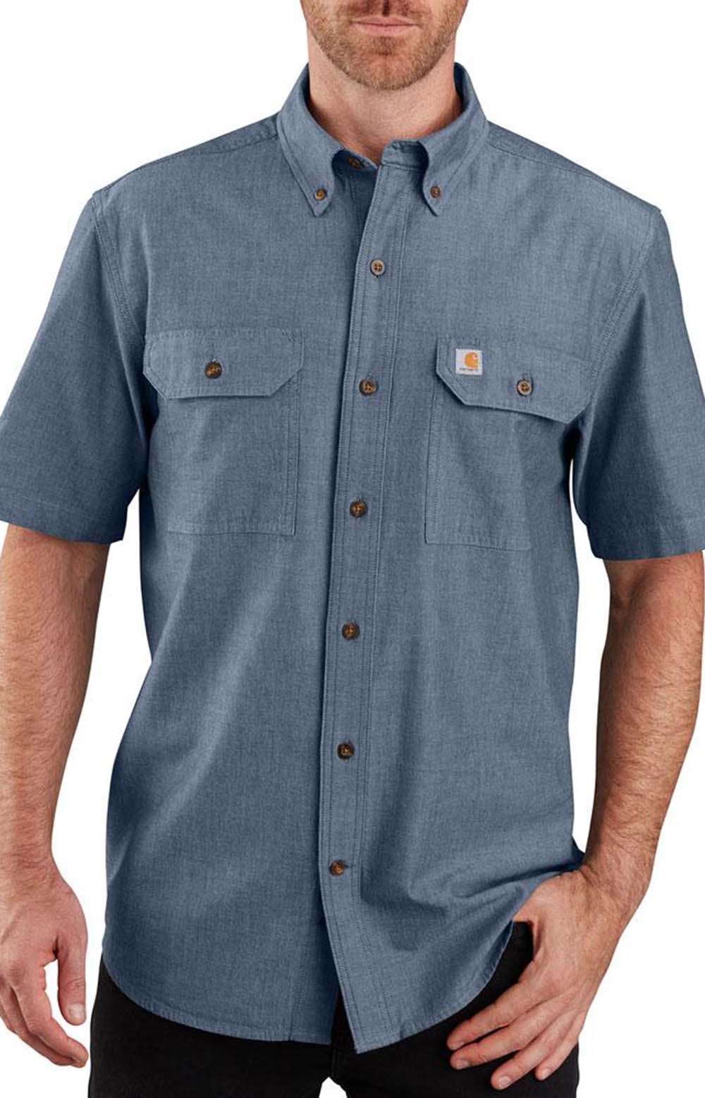 Carhartt Denim Blue Chambray Original Fit MW S/S Button-Up Shirt - A Must-Have!