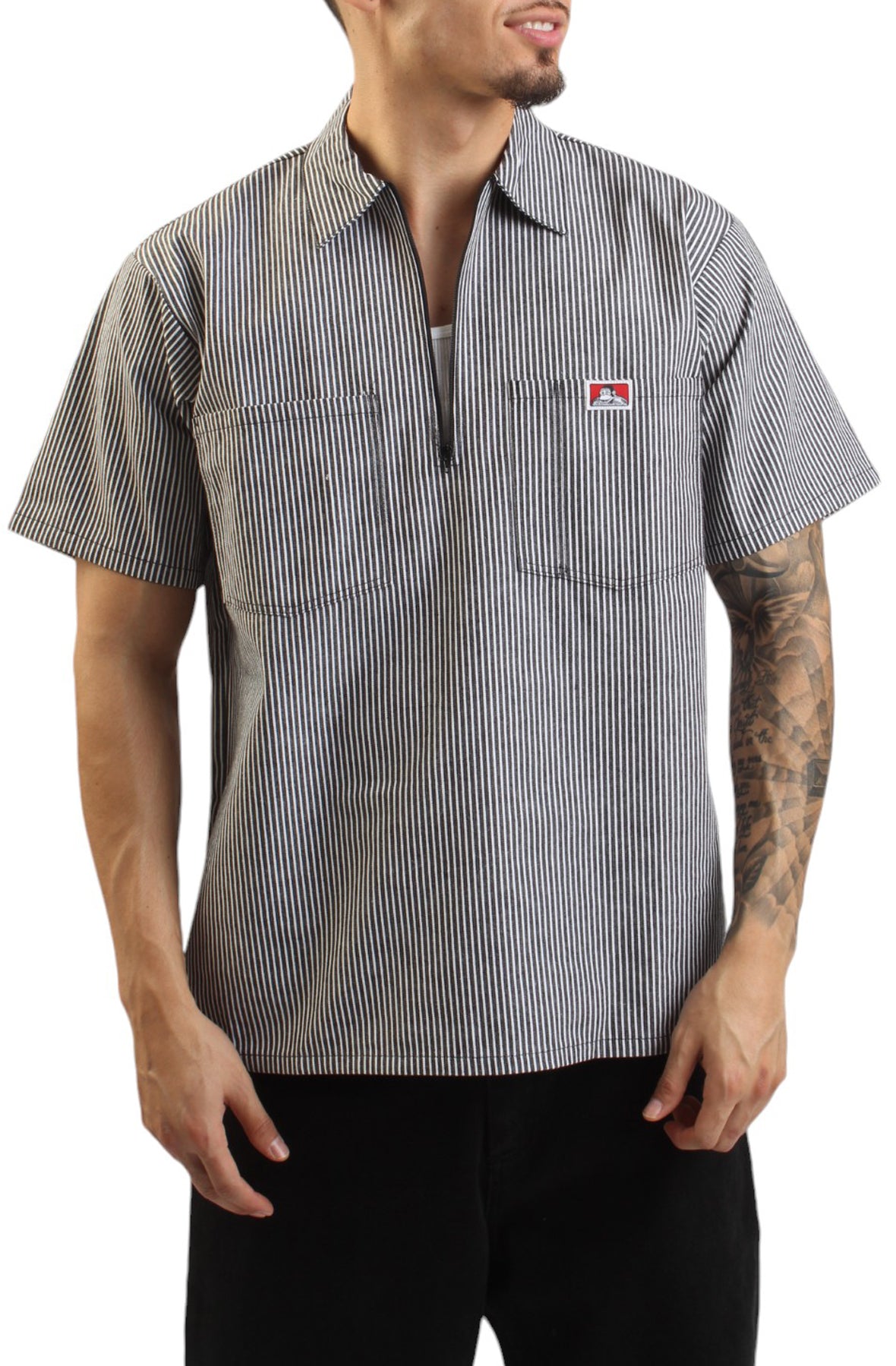 Short Sleeve Zip Striped Work Shirt: The Ultimate Job-Ready Attire