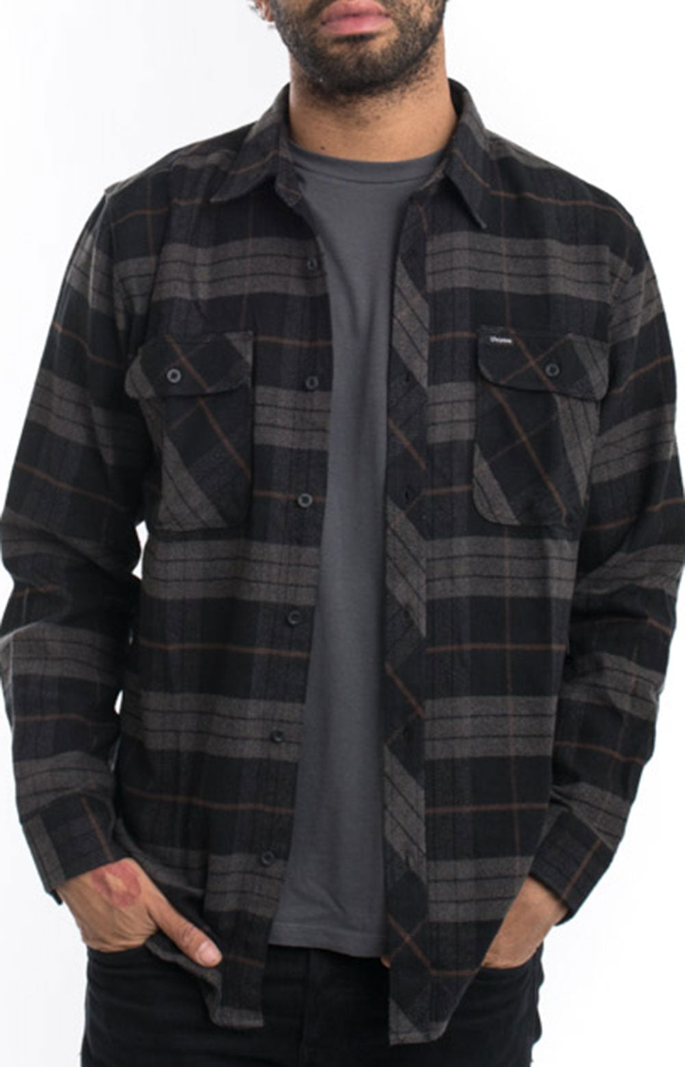 Brixton's Stunning Bowery Long-Sleeve Flannel in Black/Charcoal