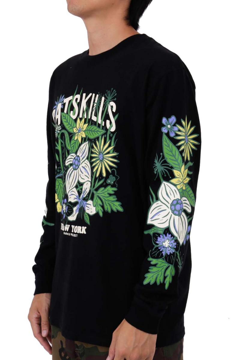 Stunning Catskills Flower Patch Long-Sleeve Black Shirt