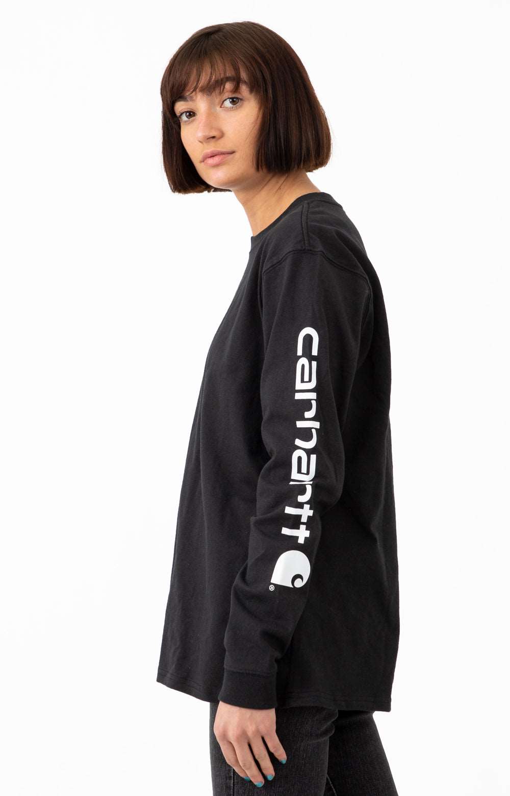 Carhartt Women's Black/White Workwear Sleeve Logo Long Sleeve Shirt