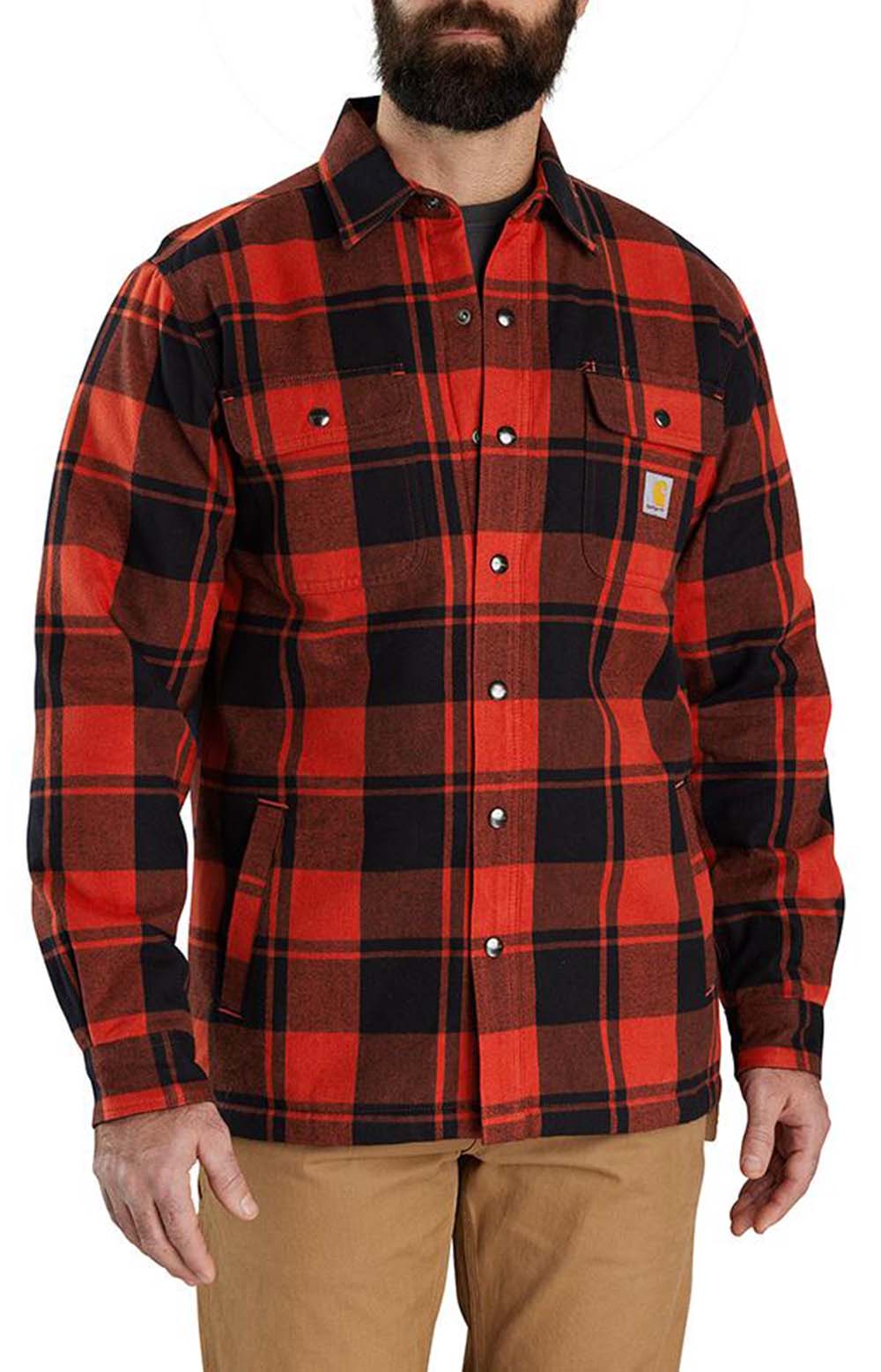 Carhartt's Cozy Bordeaux Heather Relaxed Fit Flannel Sherpa-Lined Shirt Jacket