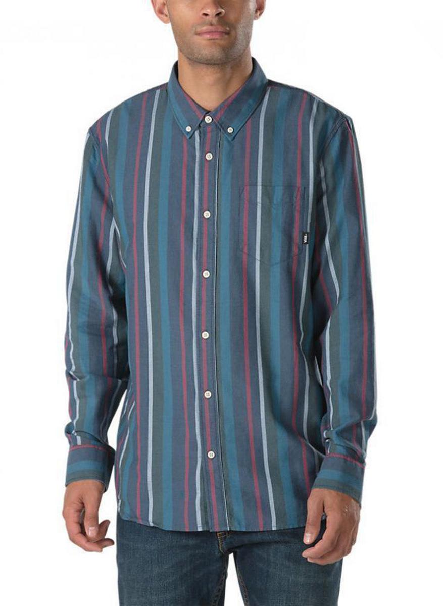 Stylish Houser Long-Sleeve Button-Up Shirt in Dress Blue