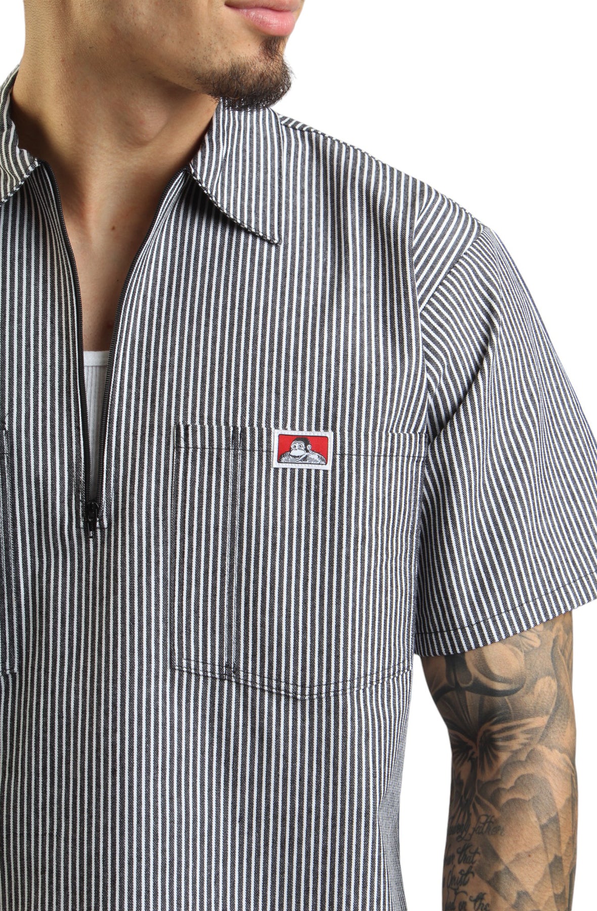 Short Sleeve   Zip Striped Work Shirt