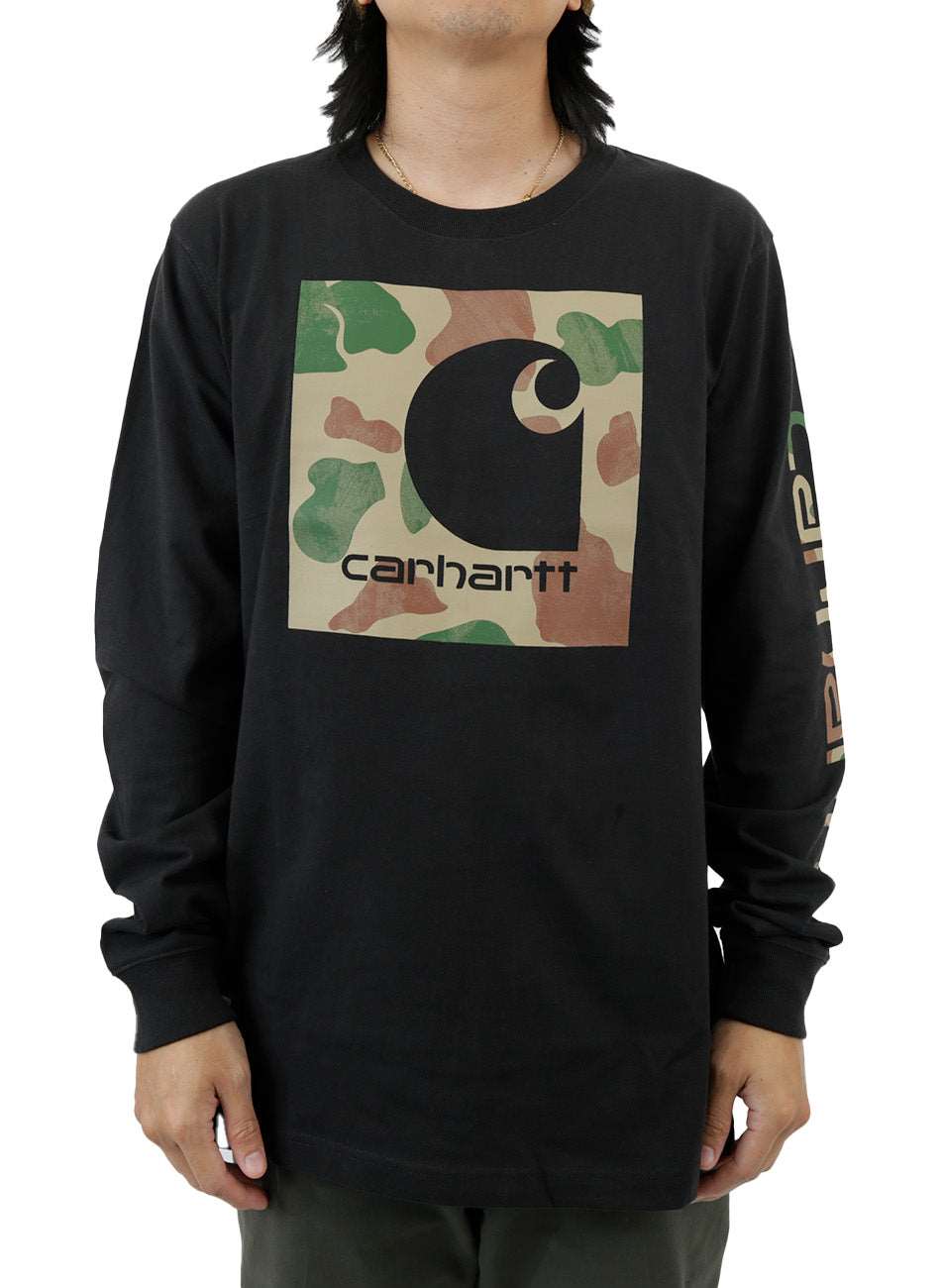 Carhartt's Black Relaxed Fit HW Long Sleeve Camo C Graphic T-Shirt - A Must-Have!