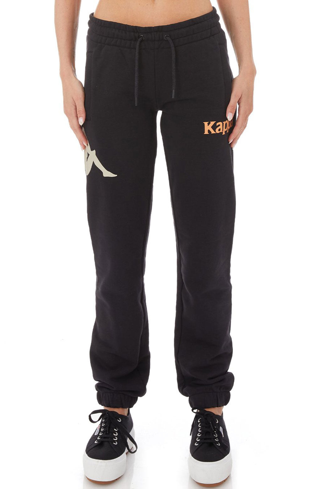 Kappa Women's Stylish Retro Ambatomainty Sweatpants - Stunning Black Smoke/Orange Salmon