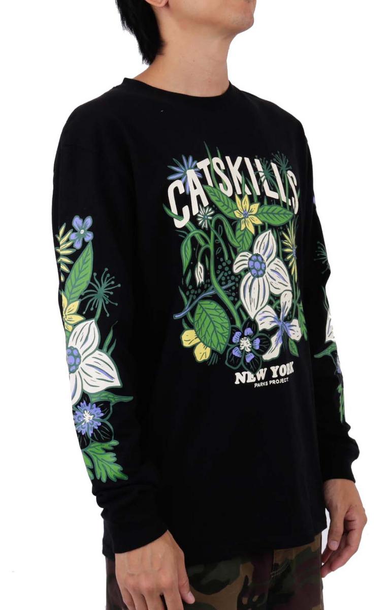 Stunning Catskills Flower Patch Long-Sleeve Black Shirt