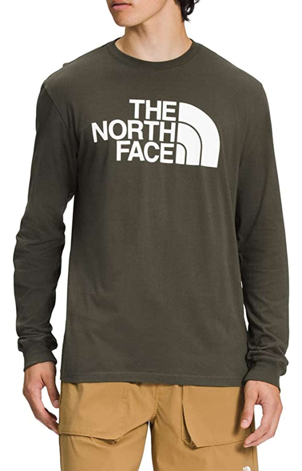 The North Face Half Dome Long Sleeve Tee in Stunning New Taupe Green/TNF White