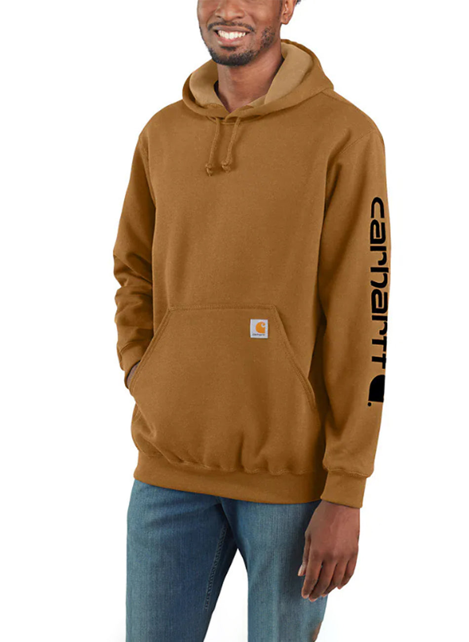 Carhartt MW Signature Sleeve Logo Brown Pullover Hoodie - Show Your Pride!