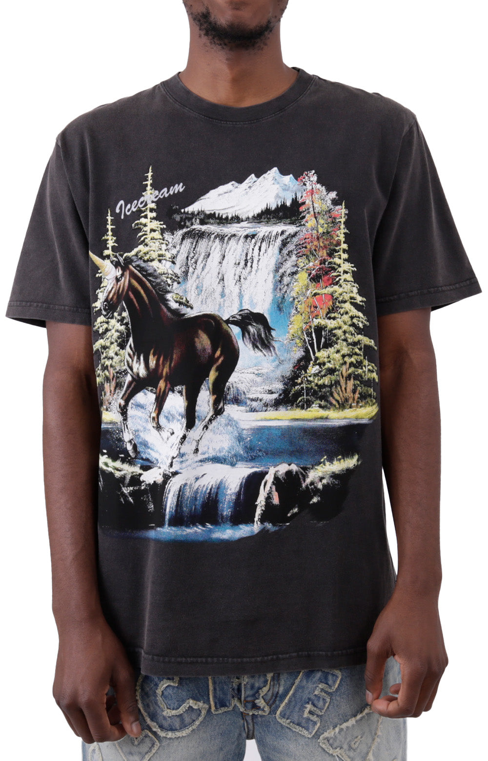 Enchanting Unicorn Short Sleeve Knit Tee in Jet Black