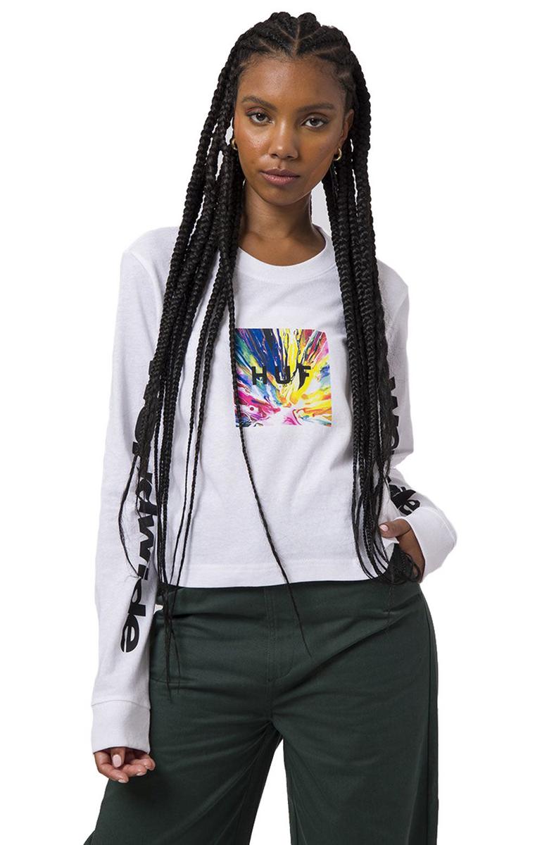 Huf Women's Stunning Psyche Box Long Sleeve Cropped Tee - White