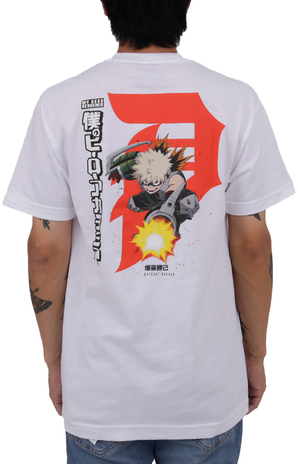 Don't Miss! Primitive x My Hero Academia Katsuki Bakugo Dirty P Graphic Tee in Fresh White