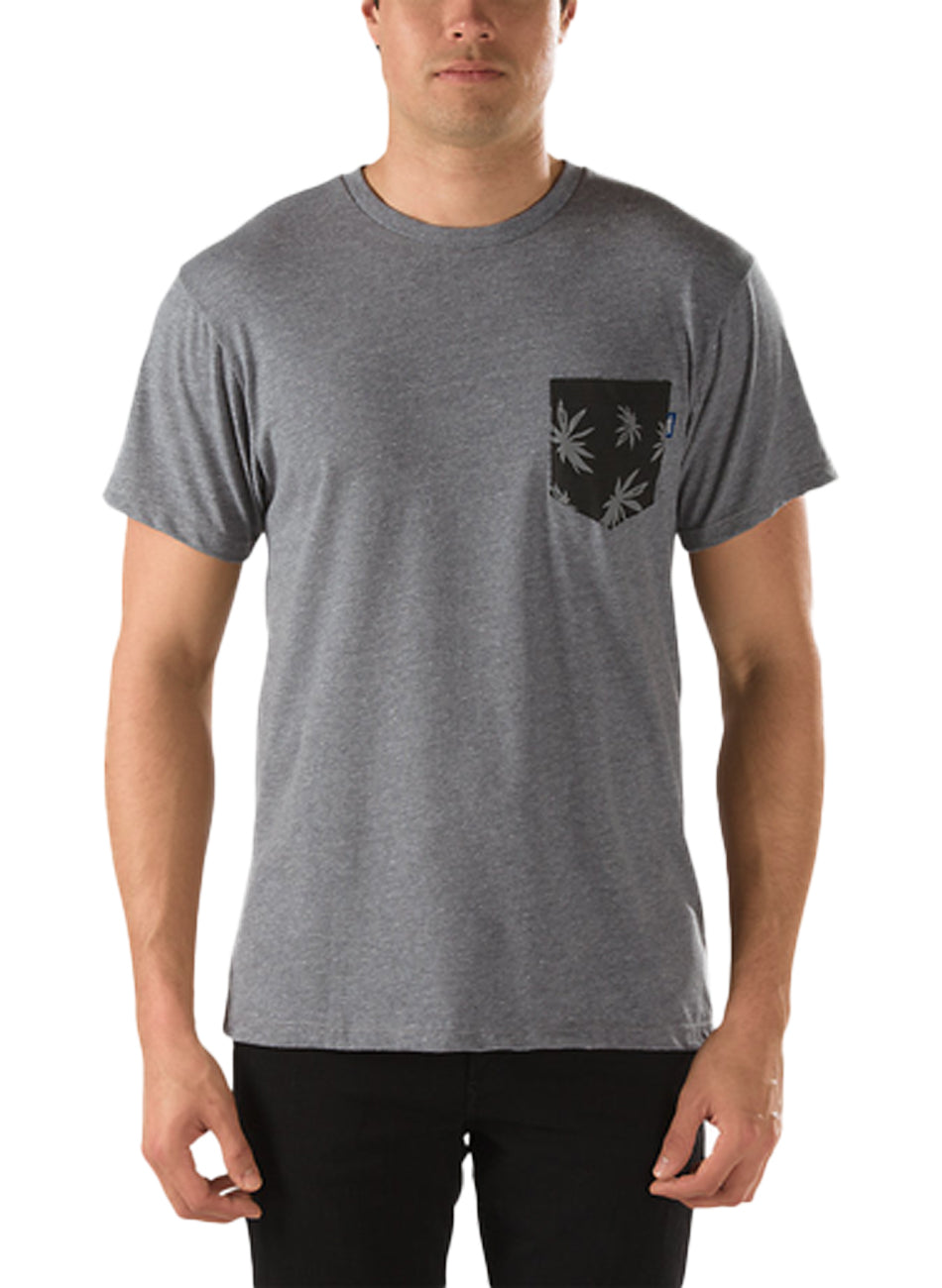 Vibrant Peace Leaf Pocket T-Shirt - Stylish Grey