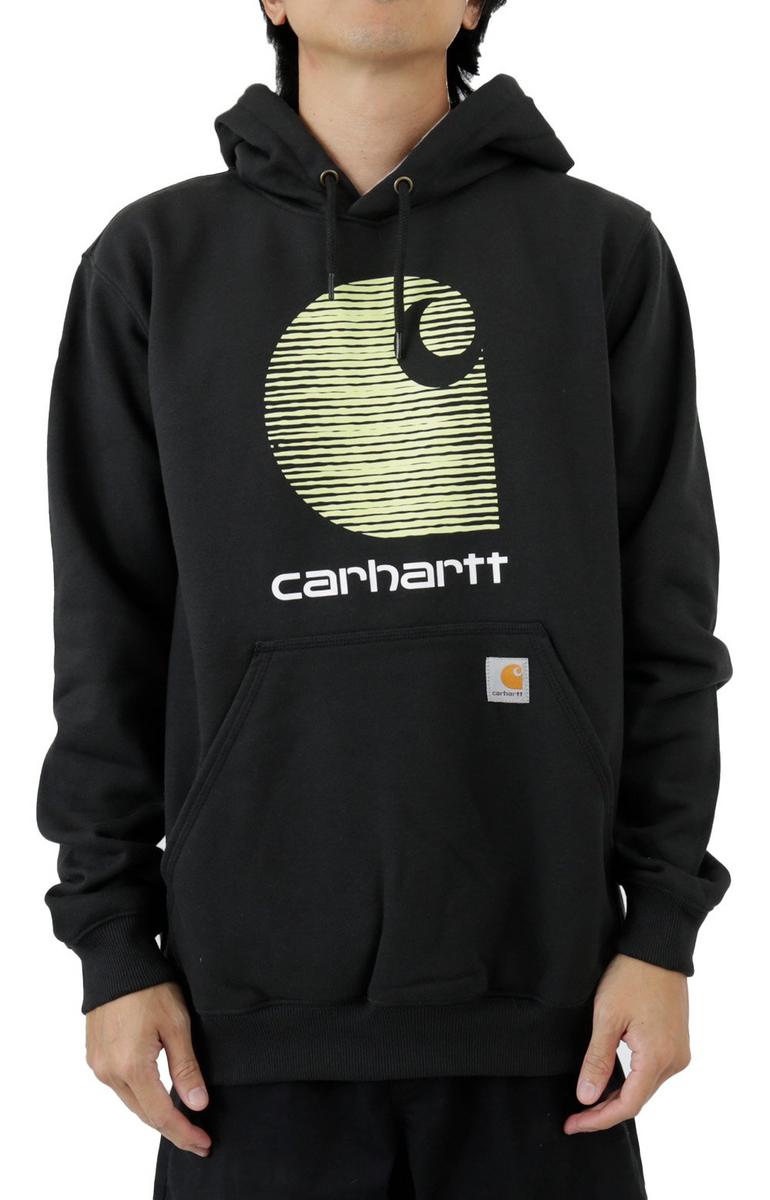 Carhartt Men's Black Rain Defender Midweight Loose Fit Hoodie with C Logo - Unbeatable Comfort!