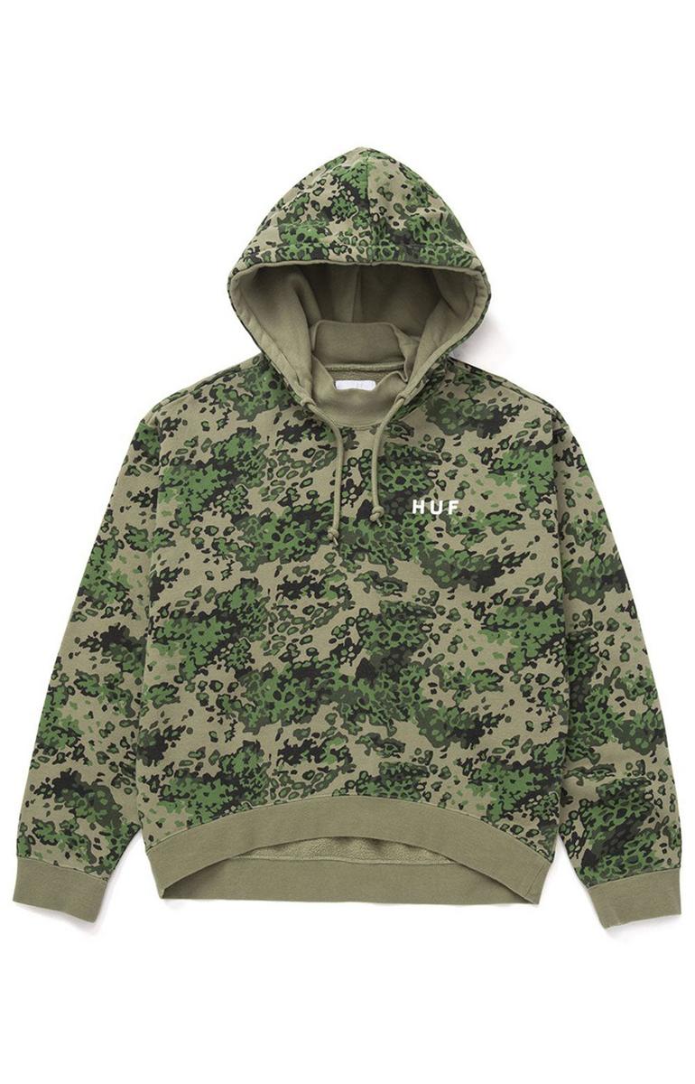 Huf Women's Contra Mockneck Pullover Hoodie in Green Camo - A Fashionable Must-Have!