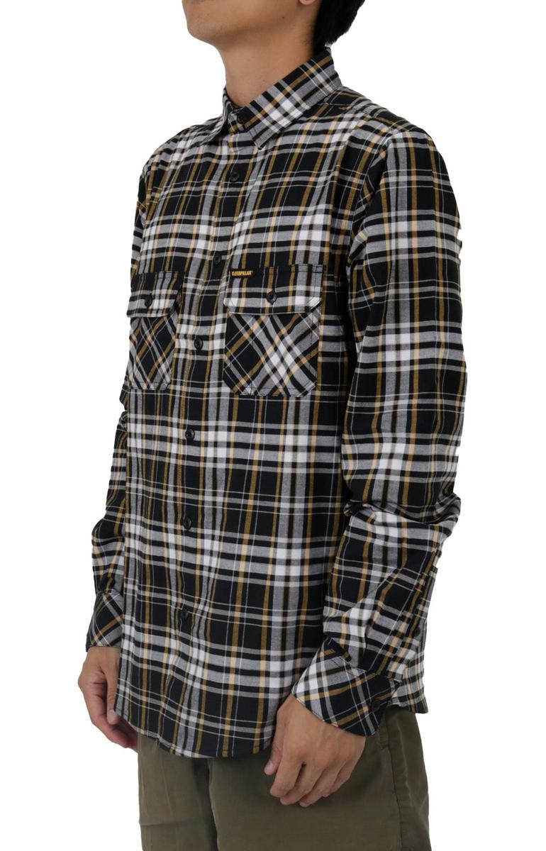 Caterpillar's Stunning Long Sleeve Plaid Work Shirt in Black and Yellow