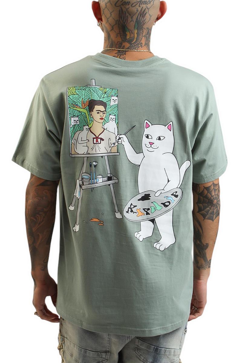 RIPNDIP Art Club Men's Green Cat Painting T-Shirt