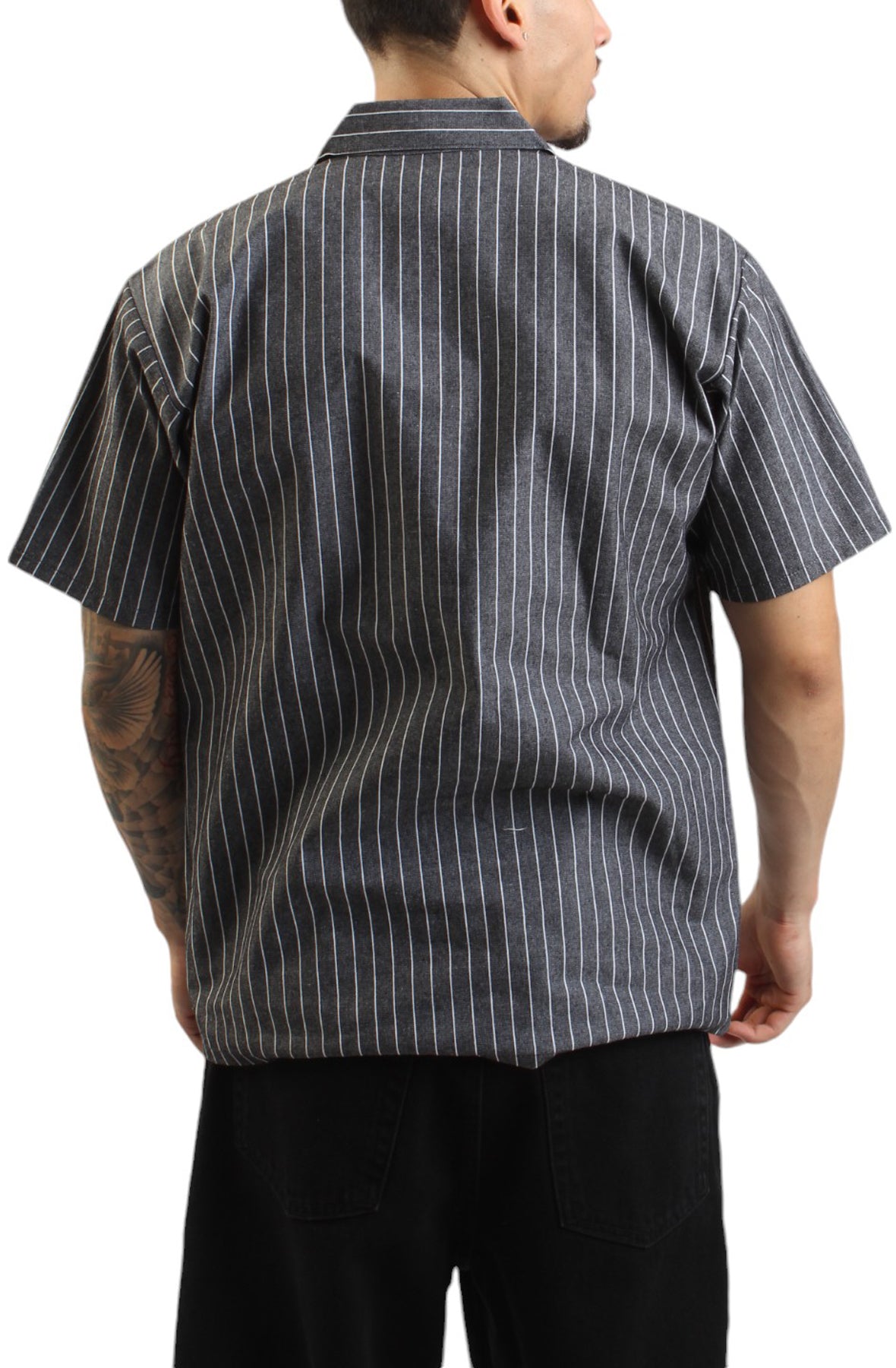 Ben Davis Stylish Half Zip Striped Butcher Block Work Shirt