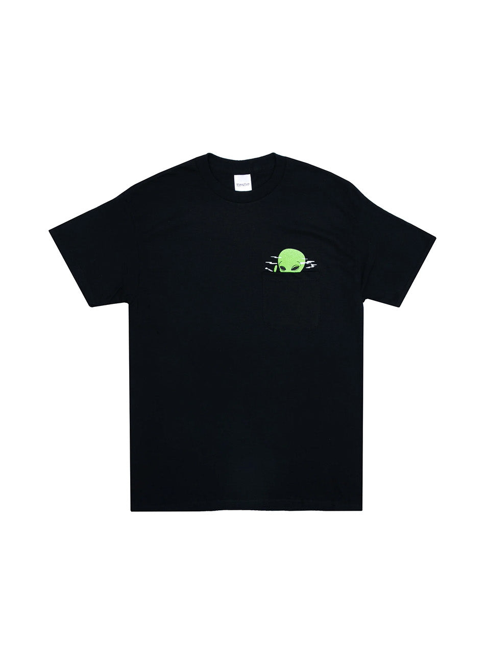 Cool Smoking Alien Pocket T-Shirt in Stunning Black