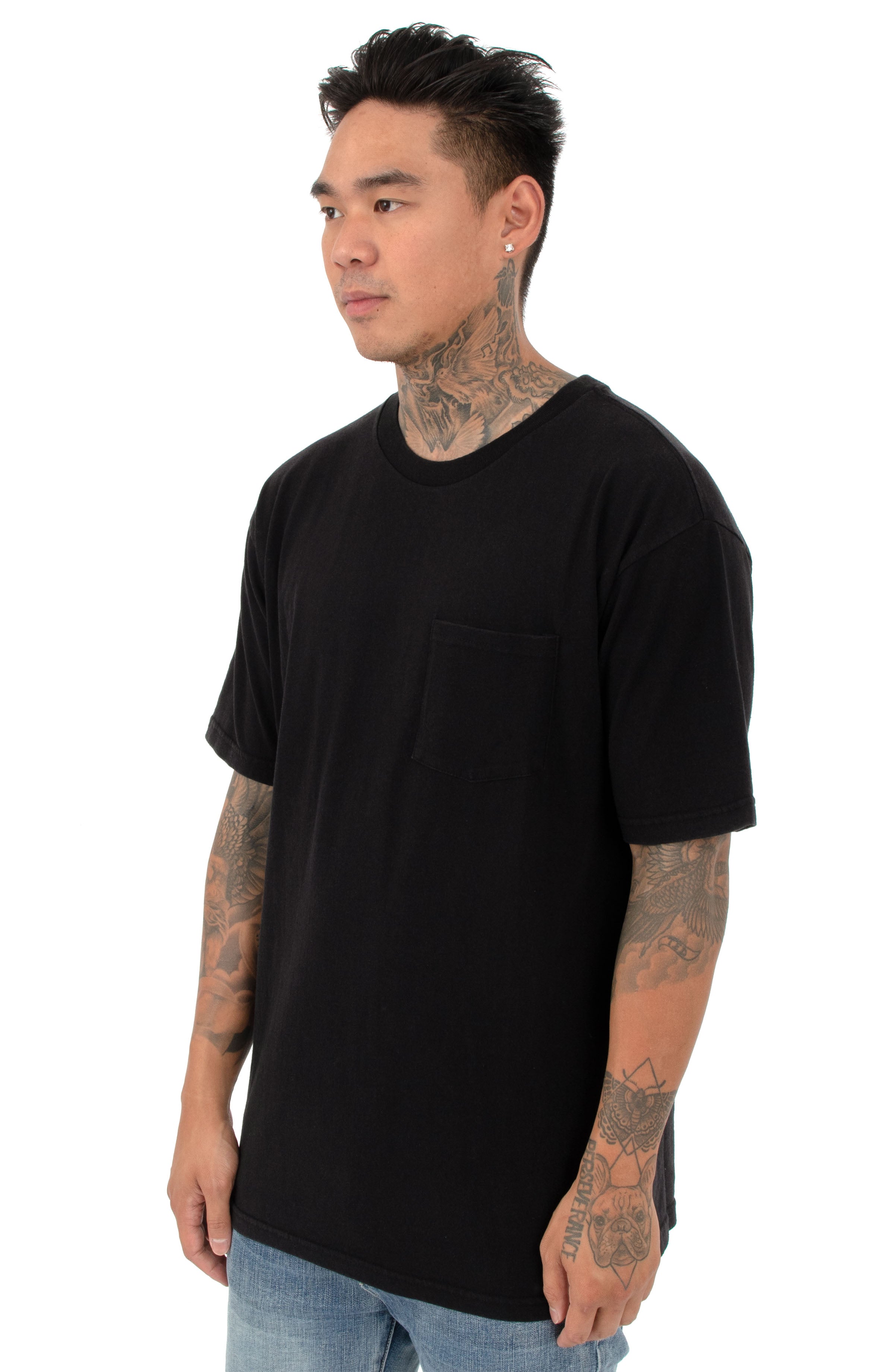 Stylish Black Basic S/S Pocket T-Shirt