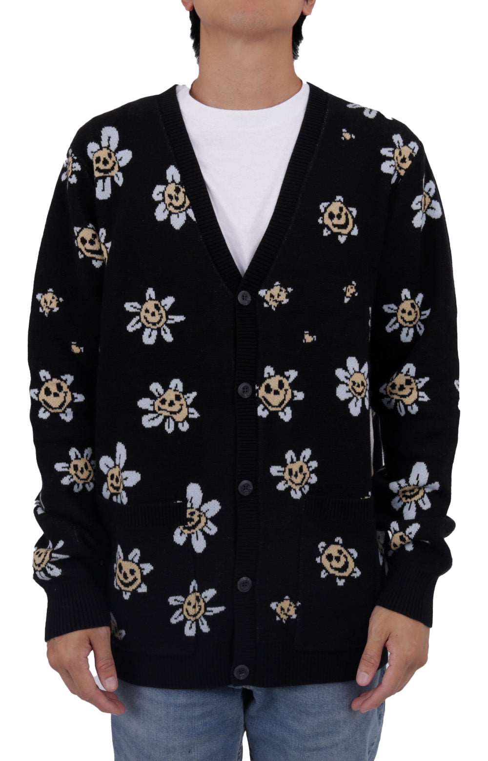 Enchanting Trippy Floral Jacquard Black Cardigan