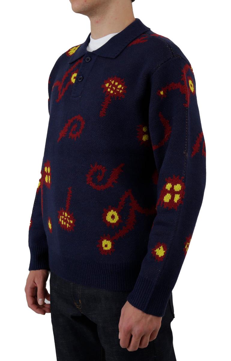 Stylish Navy Multi Intarsia Collared Sweater