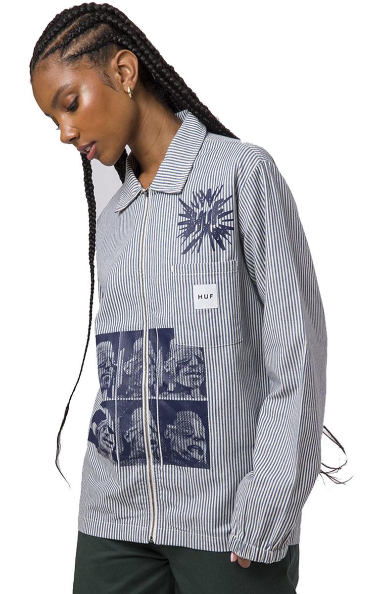 Stunning Retro Workwear Full-Zip Long Sleeve Top - Black