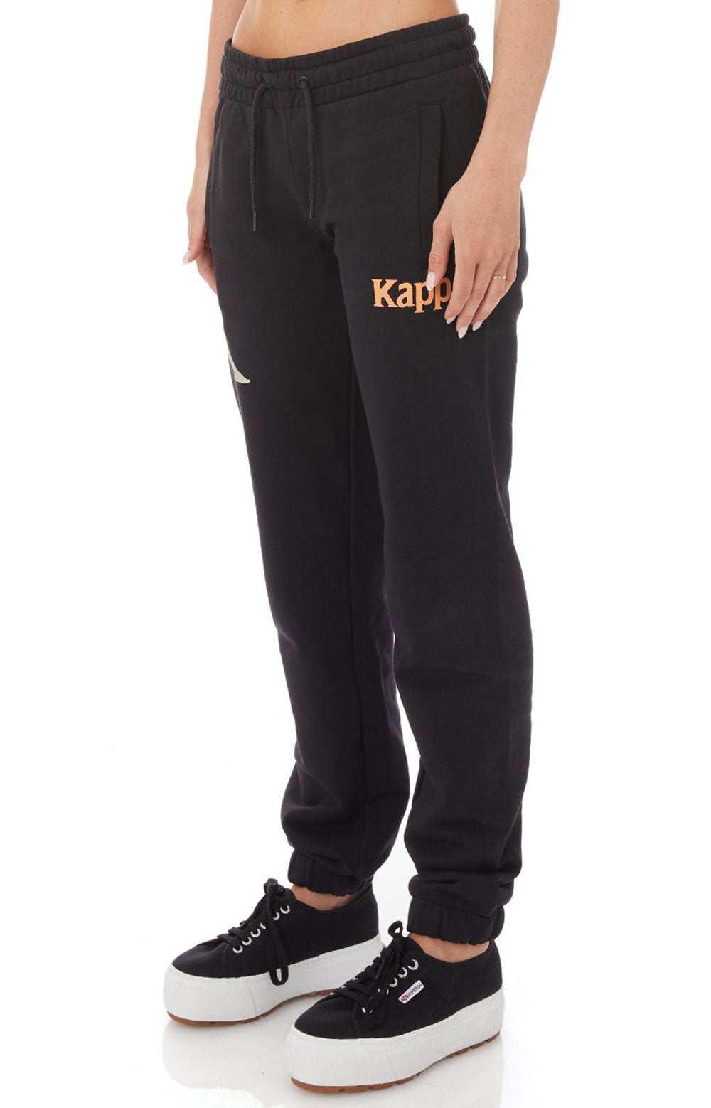 Kappa Women's Stylish Retro Ambatomainty Sweatpants - Stunning Black Smoke/Orange Salmon