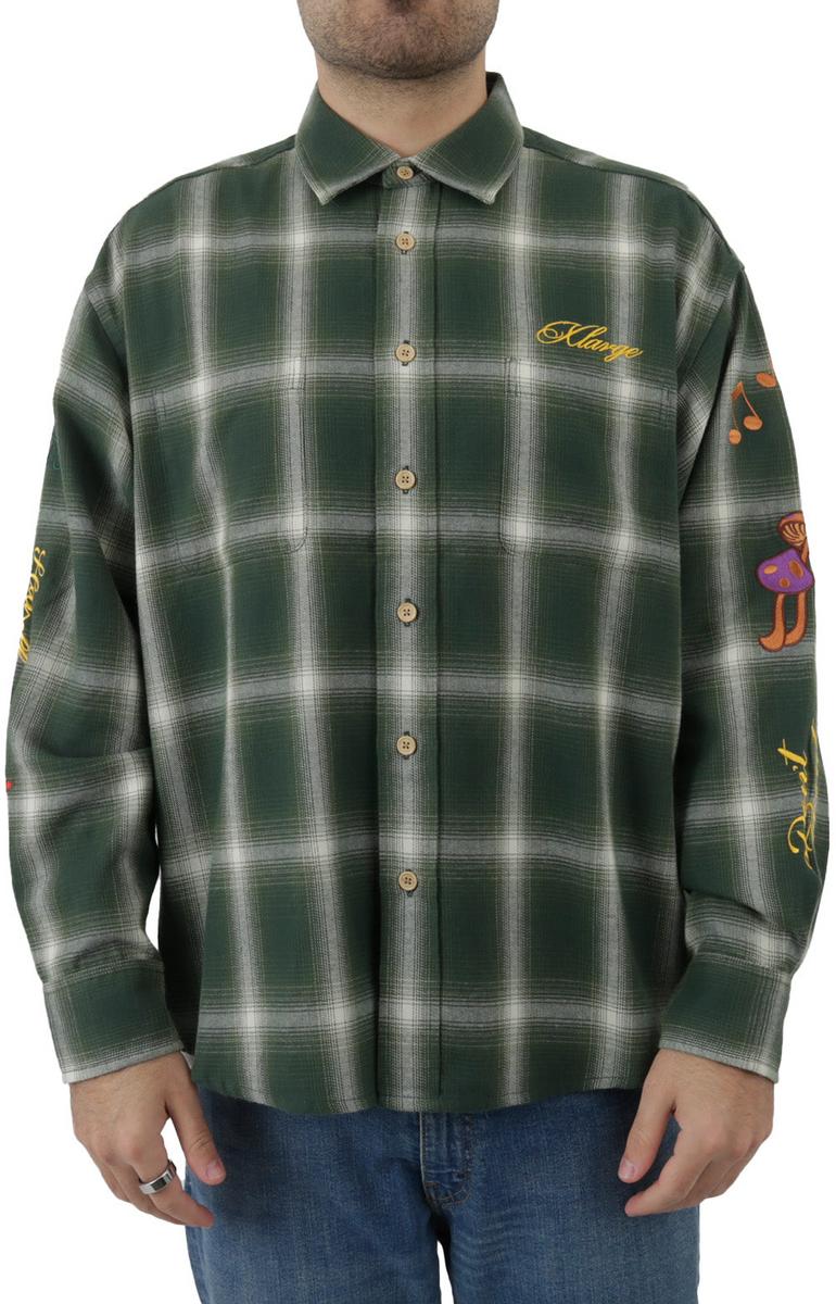 X-Large's Stunning Green Checkered Flannel Long Sleeve Button-Up Shirt