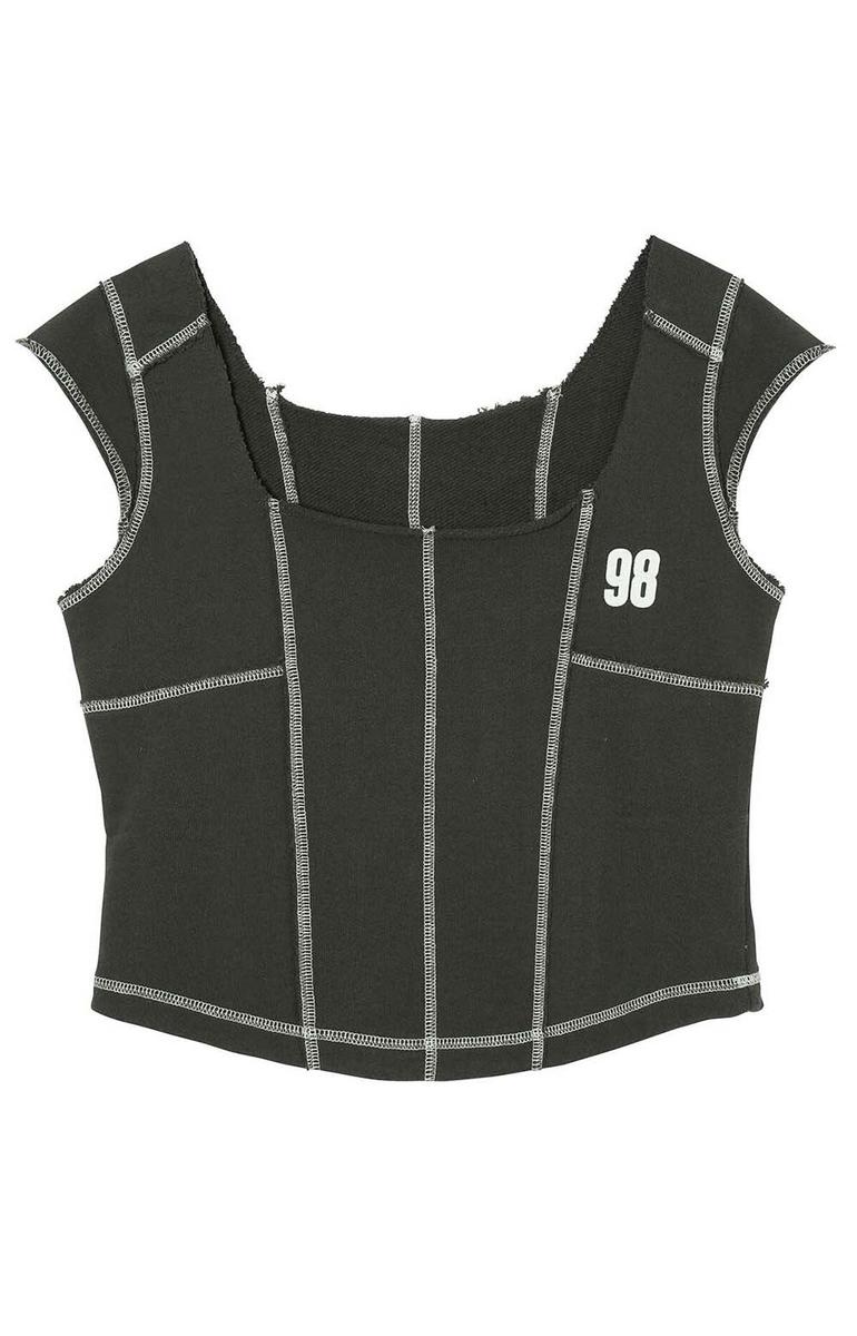 Stylish Charcoal Cap Sleeve Sweat Bustier Top