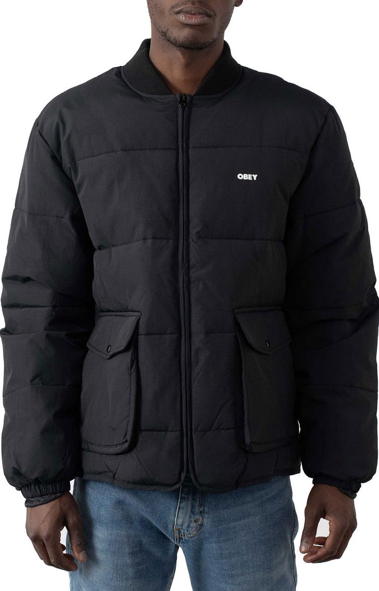 Obey Charcoal Black Nylon Puffer Jacket - A Must-Have!