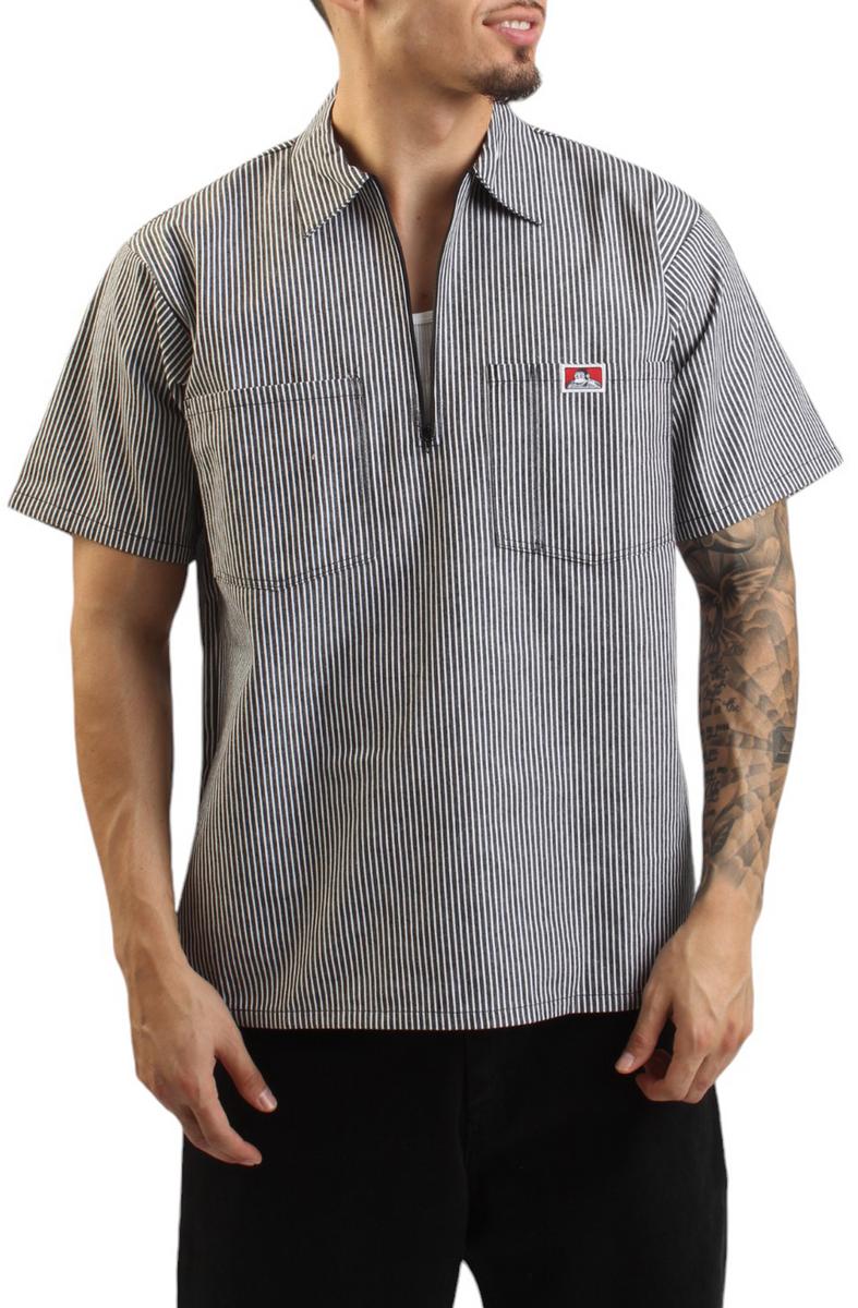 Short Sleeve    Zip Striped Work Shirt