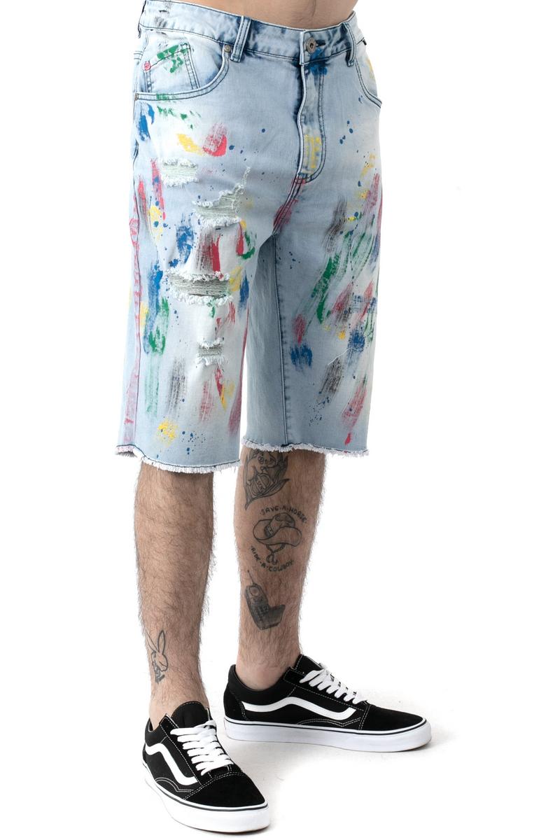 Stunning Splatter Denim Shorts - Light Stone Wash